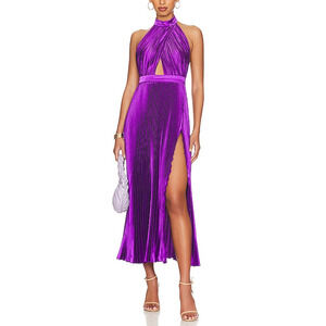 L'Idee 'Renaissance' Purple Split Sateen Plisse Gown Size L
